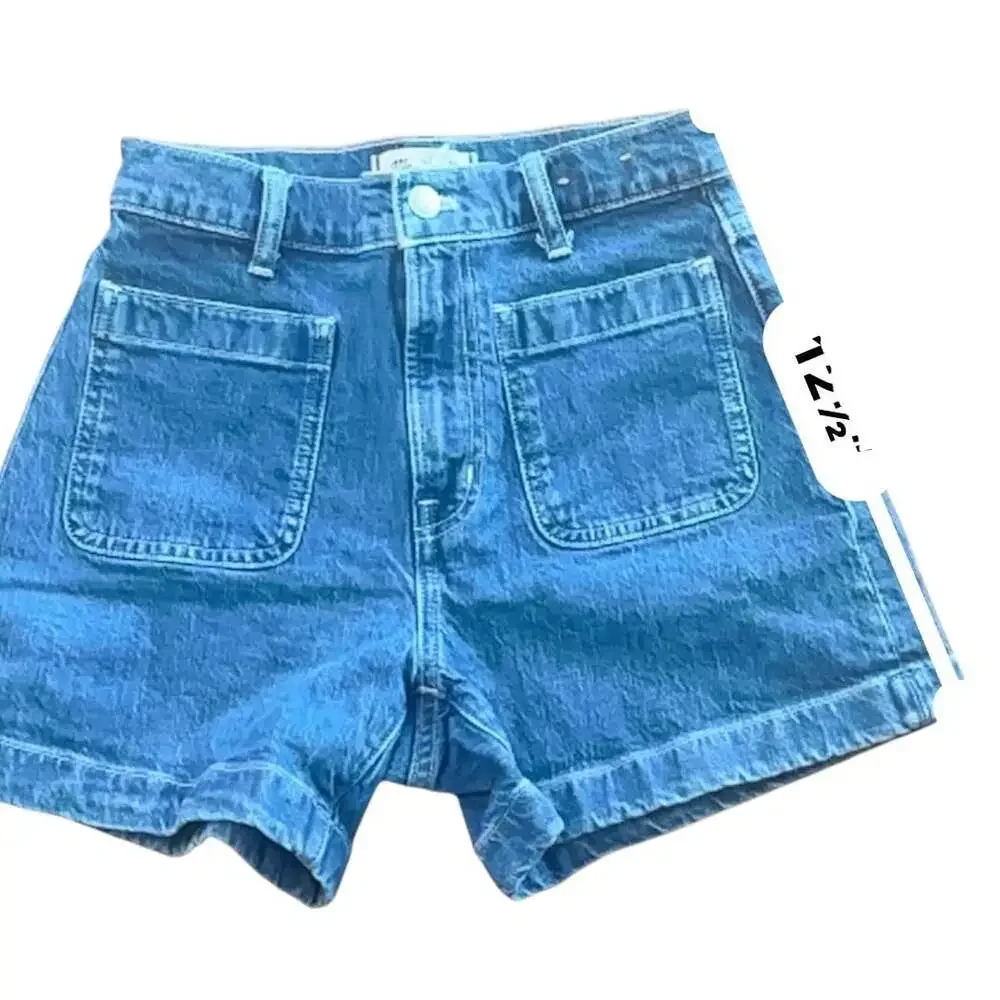 Madewell High-Rise Sailor Short Women 25 XS Blue Denim Patch Pocket Cuffed
